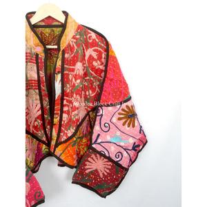 Vintage Women's 100%<b>Kantha</b> <b>Jacket</b> Handmade Indian Embroidered Bohemian Style with openclosure fashionable <b>jackets</b> floral pattern - Product Image 3