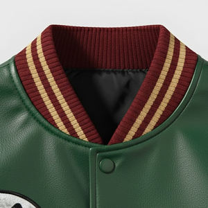 แจ็คเก็ตเบสบอลปักลายเชนิลล์หนังแท้พร้อมโลโก้สั่งทำพิเศษสำหรับผู้ชาย แจ็คเก็ตวาร์ซิตี้แขนหนังแบบวินเทจ - Product Image 4