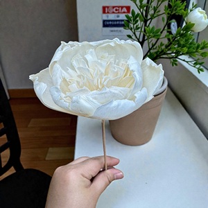 Fleurs en bois de Sola VADEE faites à la main, durables, classiques, couleur ivoire, pivoine, 8,5 cm, tige en fibre de plantes de Sésbanie, de Thaïlande - Product Image 5