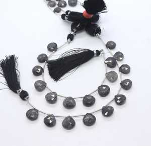 ลูกปัดหินซันสโตนสีดำธรรมชาติทรงหัวใจขนาด 7x14-8x16 มม. ลูกปัดพลอยซันสโตนสีดำขนาด 6 นิ้ว ลูกปัดซันสโตนเจียระไนสำหรับทำเครื่องประดับ - Product Image 1