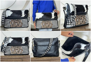 Sac fourre-tout de luxe 2026 en cuir de vachette véritable, fait main et embossé, motif à carreaux, style western, sac à bandoulière pour femme, idéal pour les voyages - Product Image 3