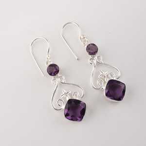 African Amethyst Sterling <b>Silver</b> <b>Earrings</b> Two Stone Boho <b>Dangle</b> <b>Earrings</b> Handmade Gemstone Jewelry Gift for Women - Product Image 3