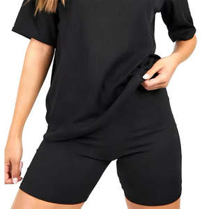 Conjuntos de Shorts de Punto por Encima de la Rodilla para Mujer, Venta al por Mayor, Conjuntos de Top de Manga Corta con Estampado Casual de Primavera y Shorts - Product Image 2