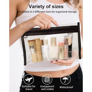 Lot de 3 petites trousses de maquillage transparentes en PVC, étanches, avec fermeture éclair, pour femmes et hommes, pour les voyages - Product Image 2