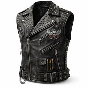 Chaleco de Cuero Genuino Estilo Biker con Tachuelas para Hombre, Invierno, Pedido al por Mayor - Calidad Premium, Fabricante Directo de Chalecos Personalizados OEM - Product Image 3