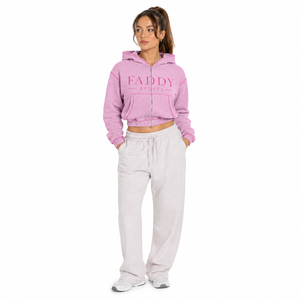 Custom Logo Women Pink <b>Cropped</b> <b>Zip</b> <b>Up</b> Hoodie Streetwear Y2K Oversized Fleece Cotton Sweatshirt Casual Sports Crop Top Hoody - Product Image 1