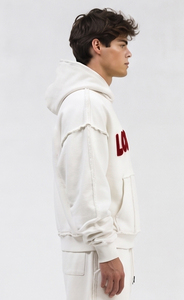 Sweat à capuche brodé en chenille pour homme, coupe oversize, en molleton de coton, style streetwear décontracté, avec ourlet brut, pull d'hiver - Product Image 3