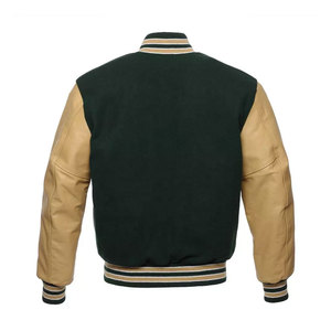 Shamsher <b>Sports</b> Men's Varsity <b>Jacket</b> <b>Black</b> Tan Wool Sleeve Solid Color Button Front Casual Winter Wear Plus Size Breathable - Product Image 2