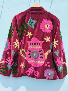 MONIT MARKETING Blouson Bomber en Velours Suzani Réversible Brodé à la Main Style Bohème Vintage Floral Été Automne Hiver Coton Ethnique - Product Image 4