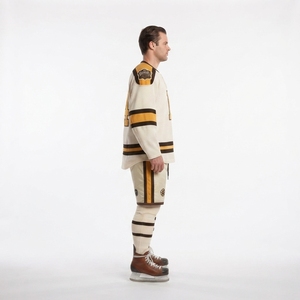 Custom Vintage Goalie Cut Ice Hockey Jersey Lace-Up <b>Wool</b> Felt Crest Sublimated Winter Classic Uniform OEM Manufacturer - Product Image 3
