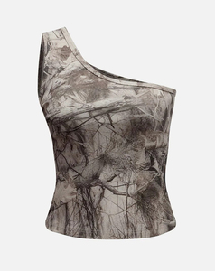 Women's Asymmetric <b>One</b> Shoulder Tank <b>Top</b> Printed Camouflage Pattern Breathable Knitted Spandex Polyester Regular Length 180 g - Product Image 1