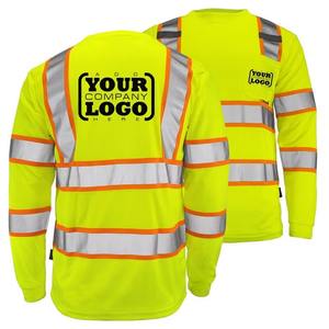 Chemise de sécurité réfléchissante personnalisée ANSI Classe 3, manches longues, jaune fluorescent, bicolore, vêtements de travail pour la construction - Product Image 5