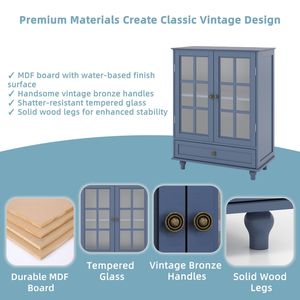 Credenza Moderna Minimalista in Legno Blu con Doppie Ante in Vetro e Cassetto per Soggiorno, Mobile Buffet per Stoccaggio - Product Image 6