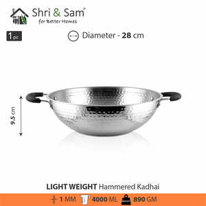 Lightweight Stainless Steel Hammered Kadhai <b>Cookware</b> - Product Image 4