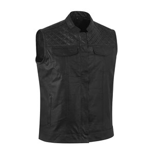 <b>Men</b> Club Custom Logo Unisex High Quality Genuine Cowhide Leather <b>Vest</b> <b>Black</b> Stand Collar Waistcoat Sleeveless Jacket - Product Image 2