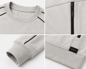Sweat-shirt pour homme gris clair à col rond, coupe classique, couleur unie, poche zippée, style décontracté, en coton tricoté, style automne, faible MOQ - Product Image 4