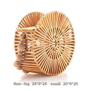 Sac de plage rond en bambou fait main, sac fourre-tout bohème en rotin, sac à main tissé naturel, sac de voyage d'été – Fournisseur - Product Image 4