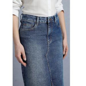 Jupe en jean pour femme, jupe midi avec fente avant, jupe longue droite pour femme - Product Image 4