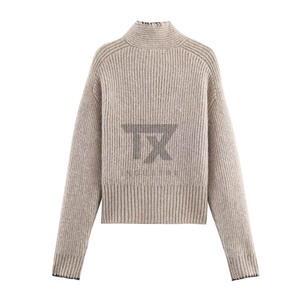 Autumn Fashion Elegant Solid-Color Women's <b>Turtle</b> <b>Neck</b> Knitwear Fitted Long-Sleeve Streetwear Zipper Closure Cardigan Office - Product Image 2