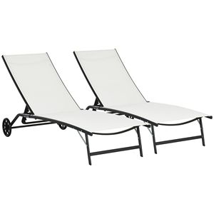 2 pezzi reclinabili per esterni con schienale regolabile a 5 livelli Chaise Lounge Chair Set per lettini a bordo piscina da giardino - Product Image 1