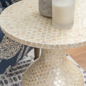 Handmade Natural Capiz Shell Mosaic <b>Side</b> <b>Table</b> <b>Round</b> Accent <b>Table</b> For Living Room Furniture Home Decor Wholesale - Product Image 3