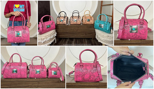 Bolso de cuero repujado estilo western Speedy, rosa floral, hecho a mano, estilo vaquera, con concho turquesa, de cuero de vaca, para moda femenina - Product Image 3