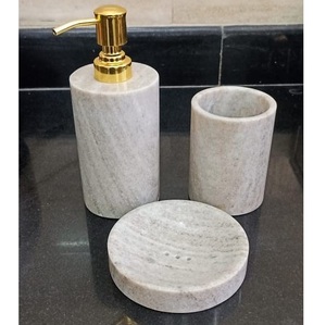Modern White Marble Luxury <b>Bathroom</b> <b>Accessories</b> <b>Set</b> with Golden Pump Eco-Friendly & Durable for Home and Restaurant Use - Product Image 1