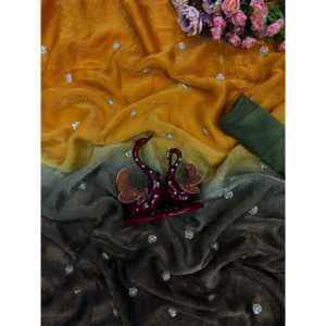 Saree งานออกแบบลำดับสีเหลืองสวยงาม (unstitched 600g) สำหรับงานปาร์ตี้และคลับ - Product Image 5