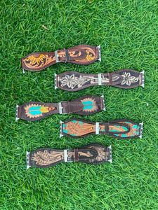 Nueva oferta de tendencia hecha a mano de cuero genuino diseño personalizado Western Floral Tooled Painted Watch Band Boho correa de reloj de repuesto - Product Image 5
