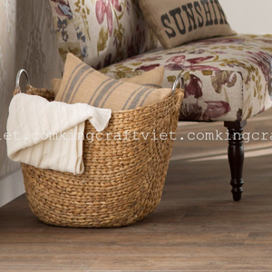 Cesta de Almacenamiento Tejida a Mano de Jacinto de Agua Natural con Asas, Cesta Organizadora de Pasto Marino para Compras y Decoración del Hogar, Hecho en Vietnam - Product Image 6