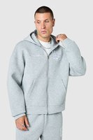 Ensemble survêtement décontracté d'hiver pour homme, sweat à capuche zippé en molleton gris uni surdimensionné et pantalon de jogging, avec logo personnalisé sur le devant, en polyester/coton