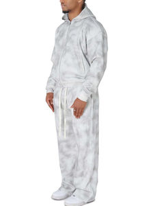 Ensemble survêtement homme streetwear personnalisé en molleton épais délavé à l'acide avec sweat à capuche zippé et pantalon de jogging – Blanc et gris – Vente en gros - Product Image 5
