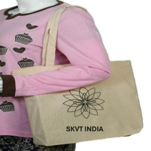 Bolso de Mano de Yute a la Moda con Bordado, Forro de Algodón, Cierre de Cremallera, Dos Asas - Bolso Reutilizable para Compras y Uso Diario - Product Image 3