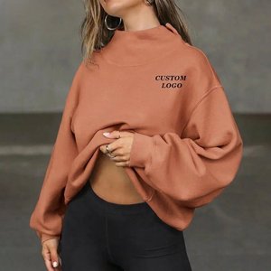 Sudadera con capucha de forro polar oversize de cuello alto para mujer, bordada a medida, de manga larga, estilo casual de invierno, 100% algodón, a la moda - Product Image 4