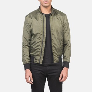 Chaqueta Bomber Verde Oliva para Hombre, Cierre de Cremallera, Cuello Alto, Ropa Exterior Informal, Corte Regular, Material de Poliéster, Ropa de Otoño - Product Image 1