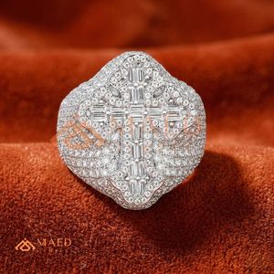 Custom 925 Sterling <b>Silver</b> Cross <b>Ring</b> for <b>Men</b> Iced Out VVS Moissanite Baguette Diamond Hip Hop <b>Ring</b> Religious Rapper Jewellery - Product Image 1
