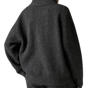 Men Knit Long Sleeve Polo Sweater Charcoal Soft Textured Button Collar Pullover Casual Winter Top Cotton Blend OEM - Product Image 4