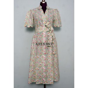 Robe longue trapèze en pur coton pour femme, imprimée à la main motif floral, style décontracté et élégant, idéale pour le quotidien et les fêtes, lavable, coupe simple et confortable. - Product Image 3