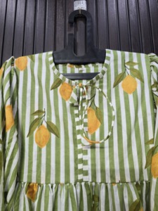 Green White Striped <b>Lemon</b> Print Cotton Cap Sleeve Tunic <b>Dress</b> Tea-Length Breathable Club <b>Dress</b> Adult Style - Product Image 4