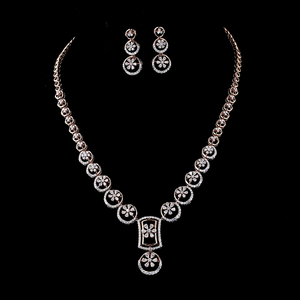 Conjunto de Collar y Aretes de Lujo con Diamantes Cultivados en Laboratorio con Corte de Pera y Baño de Oro Rosa |   Joyería Nupcial de Plata para Regalo de Aniversario de Bodas - Product Image 1