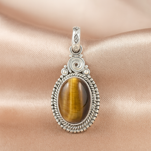 Colgante de Plata de Ley 925 con Ojo de Tigre Ovalado Marrón, Chapado en Oro Rosa y Oro Amarillo, Joyería Artesanal Boho para Mujer - Product Image 4