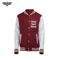 Blouson universitaire d'hiver pour homme en 100 % laine imperméable, coloris rouge et blanc, col montant, fermeture éclair, style baseball