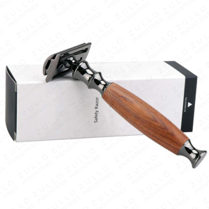 Maquinilla de Afeitar de Seguridad Profesional de Doble Hoja de Acero Inoxidable con Mango de Madera, Reutilizable, Personalizable, OEM - Product Image 3