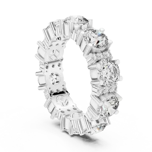 Bague éternelle triple rangée en or massif 18 carats avec diamants synthétiques ronds de 5,40 CTW, haute brillance, cadeau de mariage, bague unisexe - Product Image 4