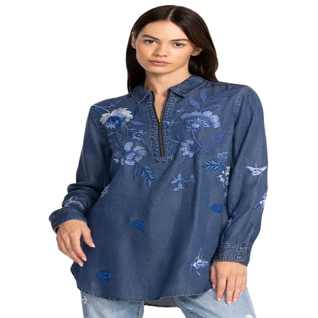 Camicia ricamata in cotone e lino camicia Vintage da donna a manica lunga 2022 nuova moda ampia Casual Top taglie forti