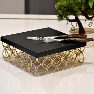 Elegant Square Resin <b>Cake</b> Stand With Gold Interlocking Metal Ring Base Luxury Dessert Platter For <b>Wedding</b> & Party Decoration - Product Image 6