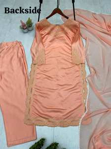 Salwar Kameez d'hiver en polyester pêche, style pakistanais Bollywood, brodé, ensemble 3 pièces, pour mariage et fêtes, tenue ethnique indienne traditionnelle - Product Image 3