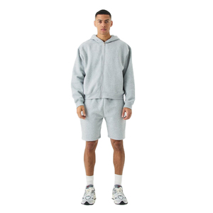 Conjunto Deportivo de Hombre con Capucha, Color Azul Claro, de Algodón, con Cierre Completo, Pantalones Cortos, Estilo Casual, Transpirable, Holgado, para Verano - Product Image 1