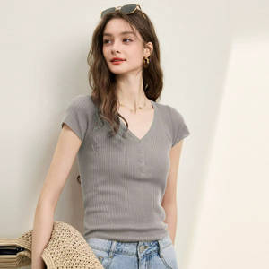 เสื้อแขนสั้นลำลองสำหรับผู้หญิง สไตล์พังก์ ผ้าไหม/ผ้าฝ้ายผสม คอวี กระดุมหน้า ระบายอากาศได้ดี ทรงเข้ารูป สำหรับฤดูร้อน - Product Image 3