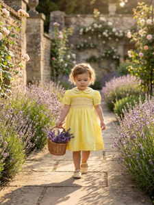 High End Handmade Yellow Plain Smocked Dress Baby Girl Cotton Fully <b>petticoat</b> Collar embroidery Kids Clothing OEM ODM Available - Product Image 1